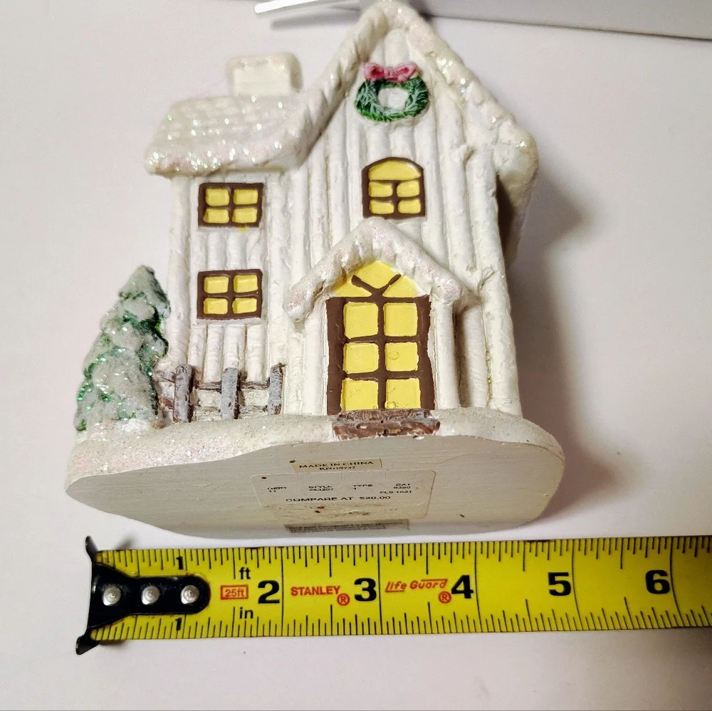 NWT Christmas Ceramic Glitter Village House Soap Lotion Dispenser Holiday Decor